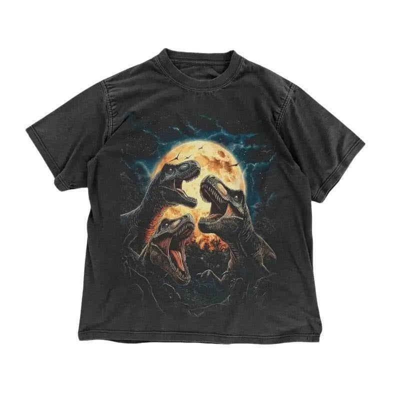 Retro T-Rex Dinosaur T-Shirt - Moonlit T-Rex Graphic Tee - Retro Jurassic Shirt - Vintage Dinosaur Graphic Tee - Dinosaur Lovers Gift Menswear Cotton