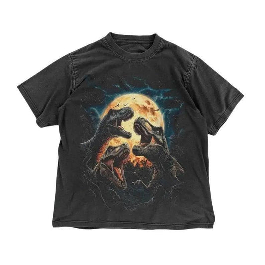 Retro T-Rex Dinosaur T-Shirt - Moonlit T-Rex Graphic Tee - Retro Jurassic Shirt - Vintage Dinosaur Graphic Tee - Dinosaur Lovers Gift Menswear Cotton