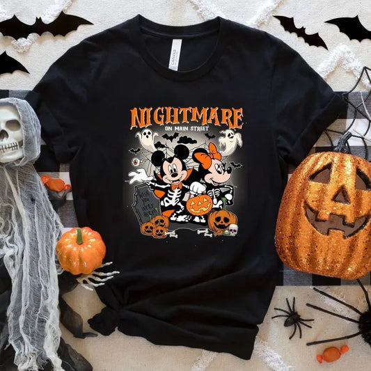 Retro Vintage Magic Kingdom Halloween T-shirt, Nightmare On The Main Streat Shirt, Halloween Pumpkin, Graphic Printed Top, Full Sizes, Full Colors, Tshirt, Sweatshirt, Womenswear Fabric