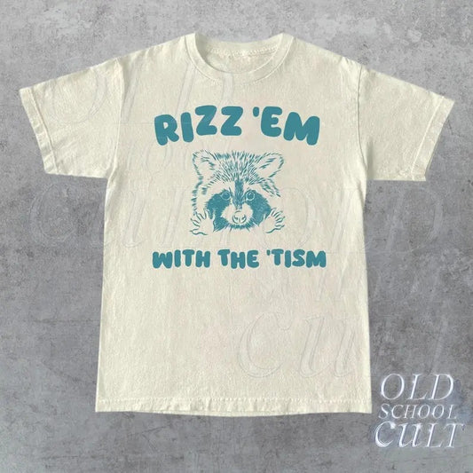 Rizz Em With The Tism Graphic T-Shirt, Retro Unisex Adult T Shirt, Vintage Funny T Shirt, Nostalgia T Shirt, Relaxed Cotton Tees, Rizzler