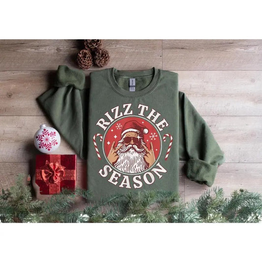 Rizz The Season Sweatshirt, Merry Rizzmas Sweat, W Rizz Christmas Sweat, Rizzler Santa Claus Hoodie, Christmas Rizz Sweater,Funny Santa