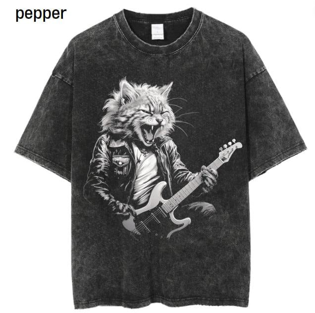 Rock Cat Playing Guitar Funny Guitar Cat Design Mens Womens T-Shirt, Cat Lovers, Rock Lovers Gift, Funny Gift Menswear Top Underwear Tshirt