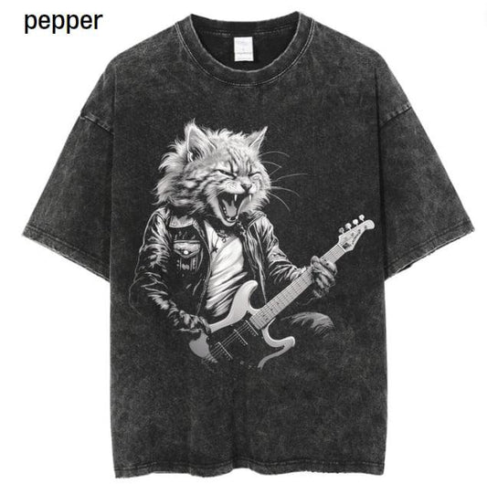 Rock Cat Playing Guitar Funny Guitar Cat Design Mens Womens T-Shirt, Cat Lovers, Rock Lovers Gift, Funny Gift Menswear Top Underwear Tshirt