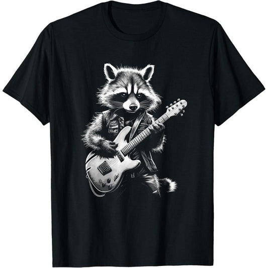 Rock Raccoon Playing Guitar - Funny Guitar Raccoon T-Shirt made in us