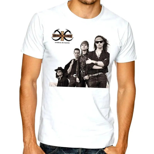 Rock en español: Heroes Del Silencio Senderos T-Shirt Playera Casual Classic Cotton Crewneck Menswear Soft Top Jacket Tee Streetwear Tshirt Tropical
