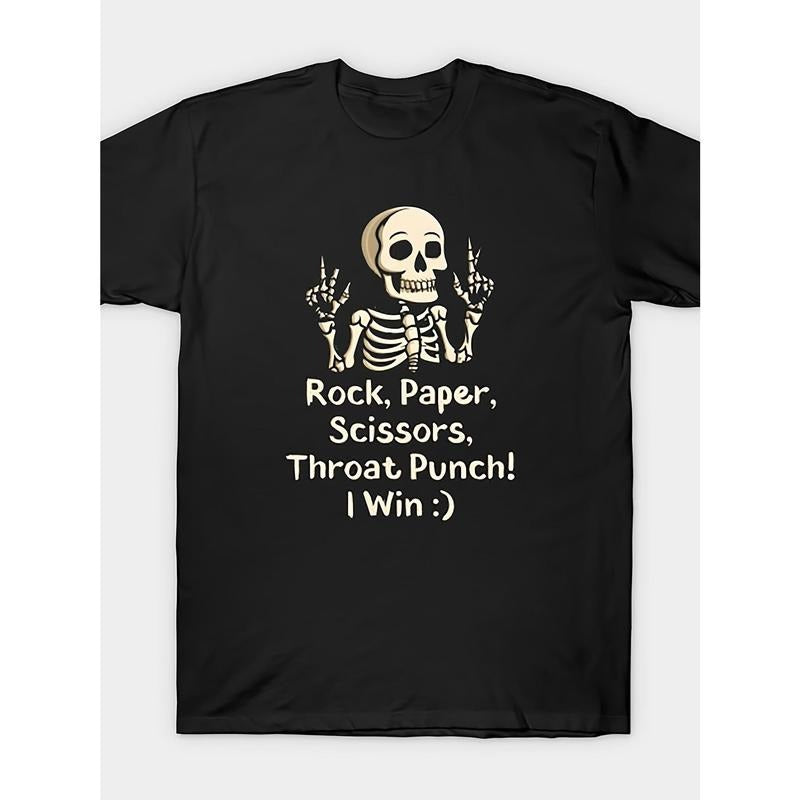 Rock, Paper, Scissors, Throat Punch I Win T-Shirts Men's 100% Cotton Short Sleeve Print Crew Neck Graphic Print T-Shirt made in usa