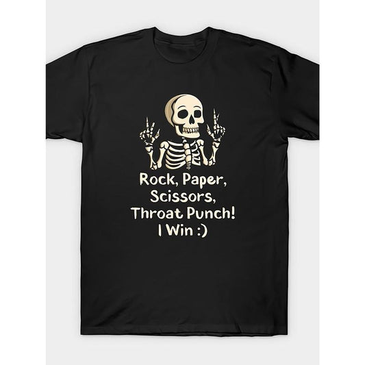 Rock, Paper, Scissors, Throat Punch I Win T-Shirts Men's 100% Cotton Short Sleeve Print Crew Neck Graphic Print T-Shirt made in usa