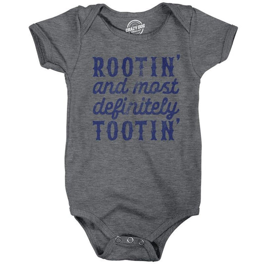 Rootin and Most Definitely Tootin Baby Bodysuit Funny Sarcastic Novelty Jumper for Infants Funny Baby Onesies Sarcastic Onesie for Baby Funny Funny Adult Humor Onesie Novelty Onesie Dark Grey