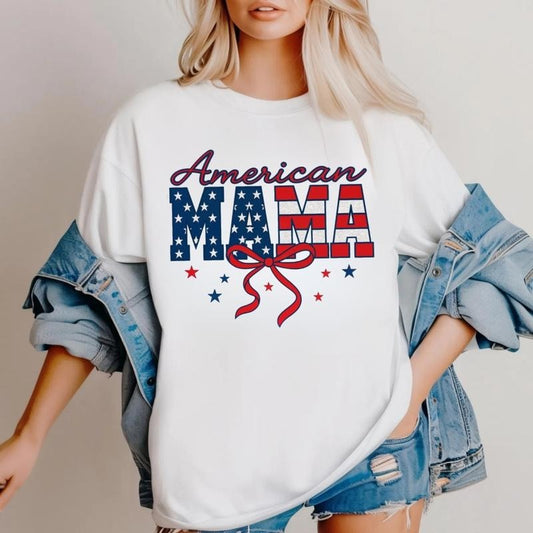 [SALE UP TO 60%] American Mama T-Shirt, Sweatshirt, Checkered Patriotic Graphic, 4th of July and Memorial Day Shirt for Moms, USA Style