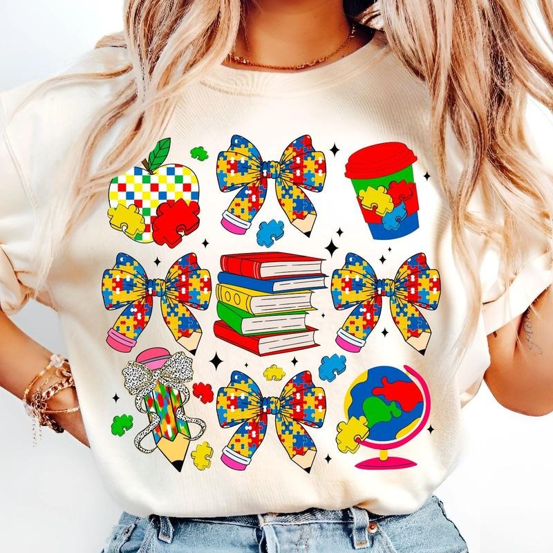 [Sale To 45% Off] Autism Coquette Teacher Pencil T-Shirt, Autism Bow, Special Education, Autism Awareness, Neurodiversity T-Shirt, Gift Ideas
