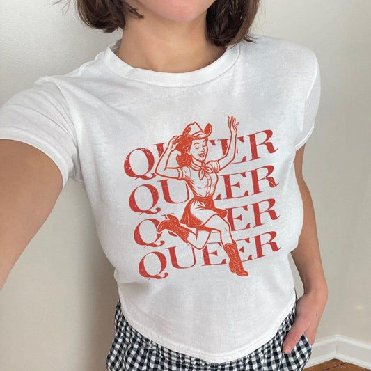 [Sale Up To 30%]Queer Y2k Baby Tee Pride Baby Tee Femboy Clothing 90s LGBTQ Gift Bisexual T Shirt Pride Parade Outfit