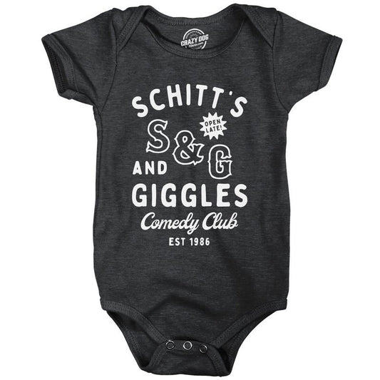 Schitts and Giggles Comedy Club Baby Bodysuit Funny Nightclub Joke Jumper for Infants Funny Baby Onesies Funny Sarcastic Onesie Novelty Black -