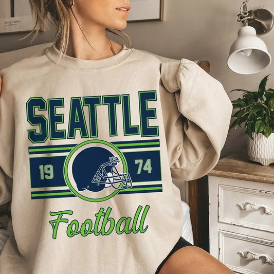 Seattle Vintage Sweatshirt, Classic Seattle Football Sweater, Women's Seattle Football Crewneck, Seattle Football Sweatshirt for Women