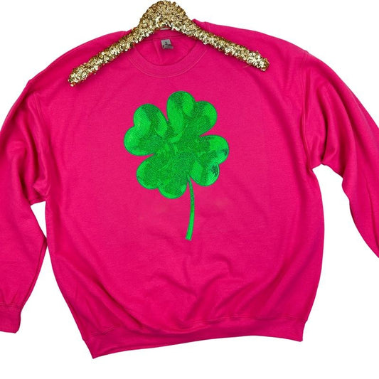 Sequin Shamrock Patch Sweatshirt -- HOT PINK