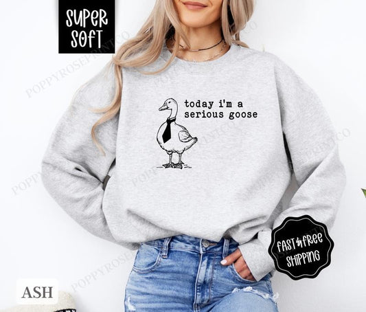 Serious Goose Sweatshirt, Funny Sweater, Women's Crewneck, Sarcastic Sweatshirt
