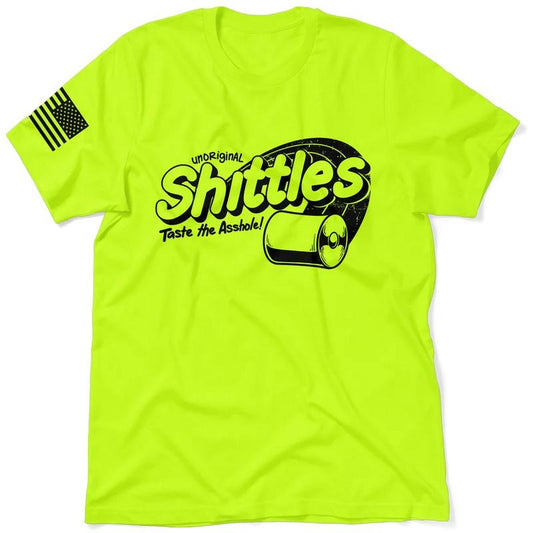 Shittles - Hi Visibility Safety Yellow Work T-Shirt Jersey Menswear For Blue Collar Workers | Funny, Sarcastic | Graphic Tees Apparel