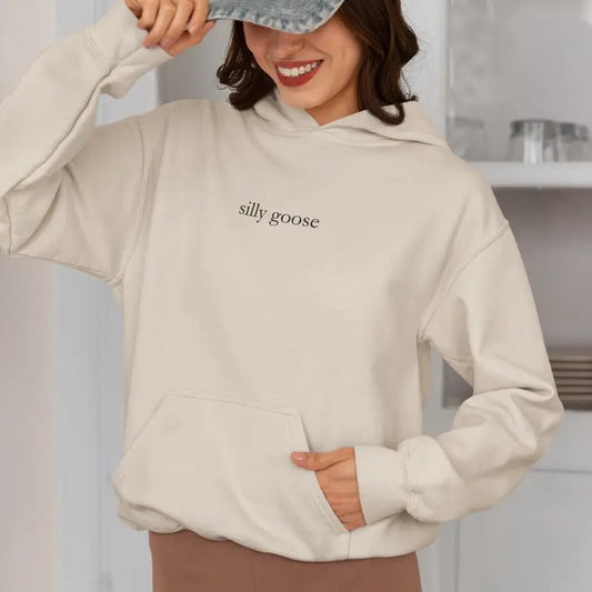 Silly Goose Embroidered Hooded Sweatshirt, Goose Sweater, Funny Shirt, Long Sleeve Embroidered Sweatshirt, Gods Silliest Goose Hoodie, Funny Silly Goose University Gift, Goose Shirt, Unisex Hoodie, Regular Fit Streetwear Summer Clothes Womenswear Tops