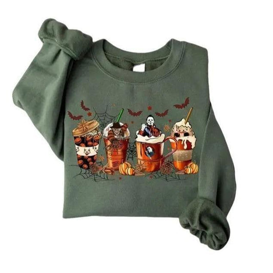 Skeleton Coffee Cups Sweatshirt, Coffee Cups Sweatshirt, Skull Coffee Cup Sweatshirt, Skeleton Halloween Sweatshirt, Coffee Lover Sweatshirt