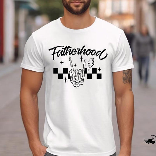 Skeleton Hand Fatherhood Shirt, Rock On Dad Shirt, Cool Fathers Day TShirt, Punk Dad Tee, Funny Graphic Dad Shirt For Men