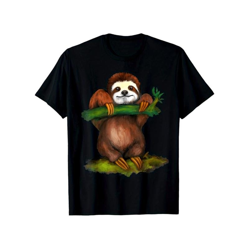 Sloths Print Men's Cotton T-shirt, Graphic Tee Men's Outdoor Clothes, Casual Short Sleeve Crew Neck T-shirt made in usastyle{n002}19