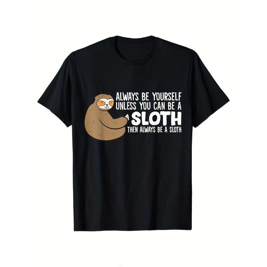 Sloths Print Men's Cotton T-shirt, Graphic Tee Men's Outdoor Clothes, Casual Short Sleeve Crew Neck T-shirt made in usastyle{n002}5