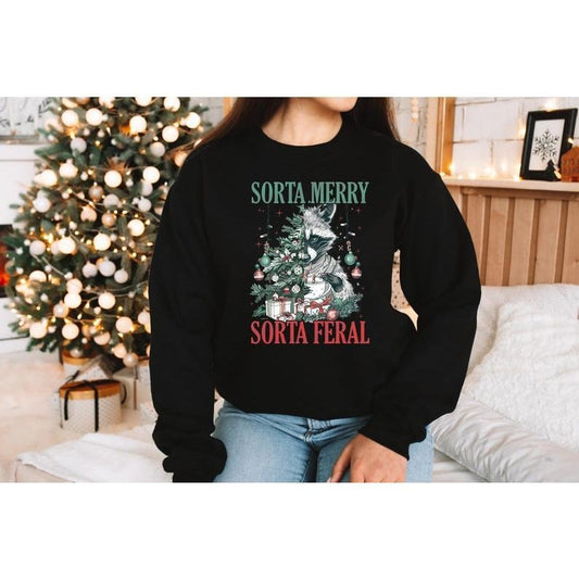 Sorta Merry Sorta Feral Sweatshirt, Funny Christmas Sweater, Cute Raccoon Shirt, Xmas Sweater, Popular Christmas Gifts, Trending Christmas  T-shirt, sweater and Hoodie