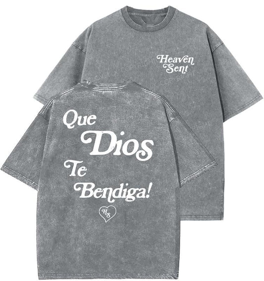 Spanish God Bless You Unisex Washed T-Shirt, Christian t shirts, Vintage 90s Graphic Tee, Gift Top Womenswear Cotton Mineral Color