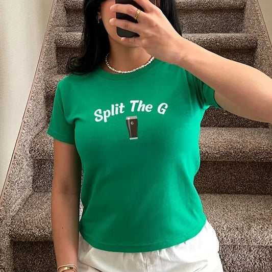 Split The G Baby Tee Funny St Patricks Day Shirt Y2K Lucky Shirt Gifts For Her St Paddys Day Shirt Lucky Irish TShirt Dark Beer Day Drinking