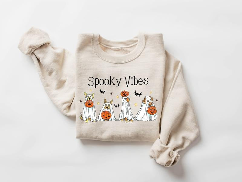Spooky Vibes Halloween Sweatshirt, Ghost Dog Halloween Sweater, Ghost Dog Halloween Tee Shirt, Spooky Season Halloween T-Shirt, Pumpkin Ghost Halloween Tee Shirt, Cute Dog Halloween Sweatshirt, Best Halloween Gift For Dog Lovers