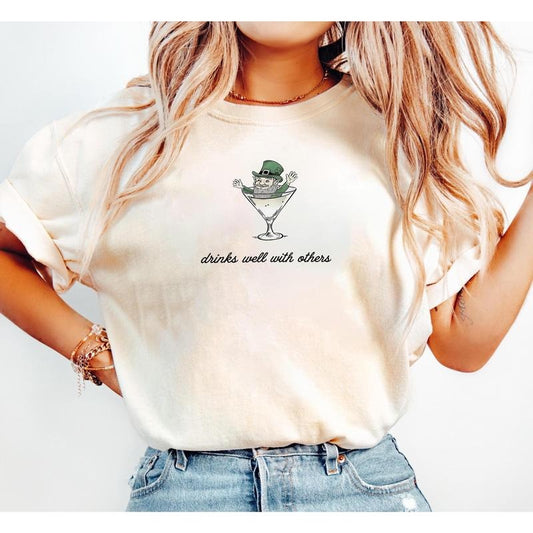 St Patrick's Day t-shirt, Leprechaun Martini Cocktail Drinks Well With Others St Patty Day Shirt Funny St Paddy sweatshirt