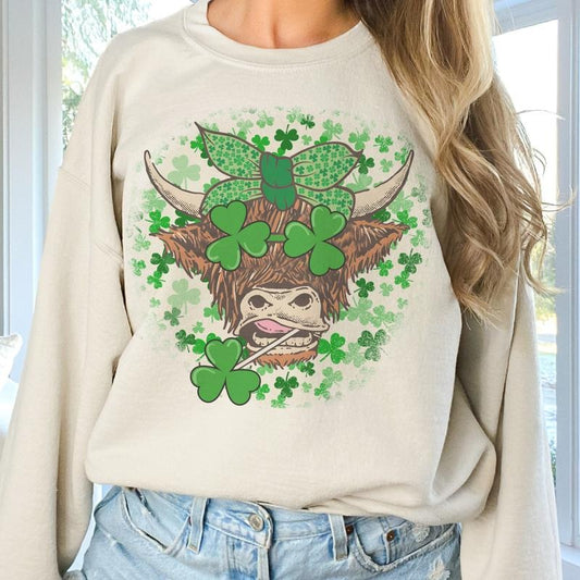 St Patricks Day Highland Cow Sweatshirt Cow Pullover St. Patricks Day Higland Cow Womens St. Pattys Sweatshirt St. Pattys Day Pullover