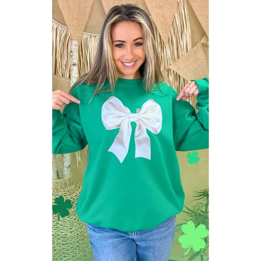 St Patricks Day Satin Bow Graphic Sweatshirt
