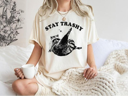 Stay Trashy T-Shirt, Retro Funny Graphic Tees, Racoon Shirt, Raccoon Lover Gift, Meme Graphic T-Shirt, Funny Graphic Shirt,Meme Graphic Tees