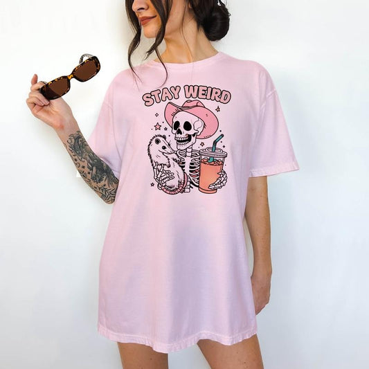 Stay Weird T-Shirt- Print is Sublimation, Unisex T-Shirt, Funny Tee, Cute Top, Cute with Jeans, Fun Summer Tee