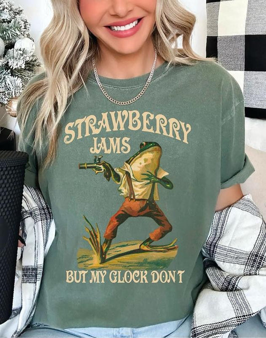 Strawberry Jams But My Glock Don't Shirt, 90s Graphic T-Shirt, Funny Frog Shirt, Funny Meme TShirt, Cottagecore Weird Tee
