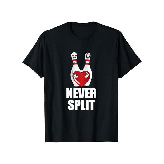 Summer Casual Men'S Knit Crew Neck T-Shirt with Geometric Bowling Pin Print, Regular Fit Short Sleeve with Slight Stretch - "Never Split" Bowling Valentine'S Couple Graphic Tee made in usa
