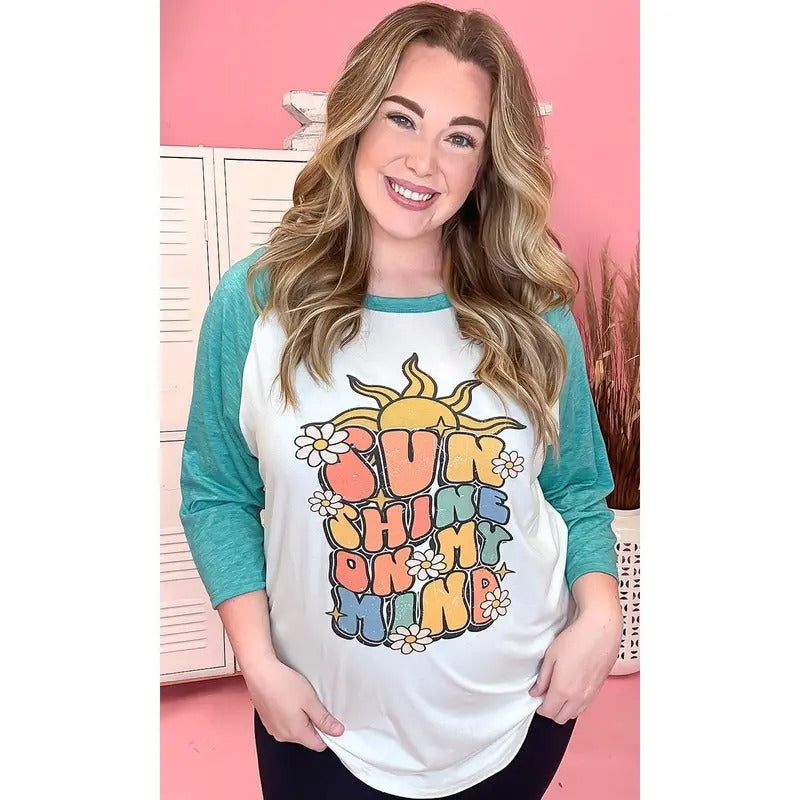 Sunshine on My Mind Turquoise Graphic Raglan