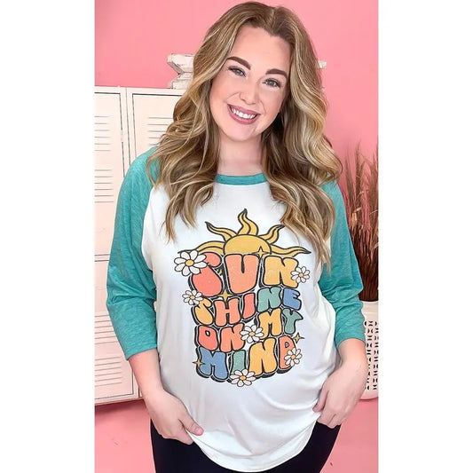 Sunshine on My Mind Turquoise Graphic Raglan