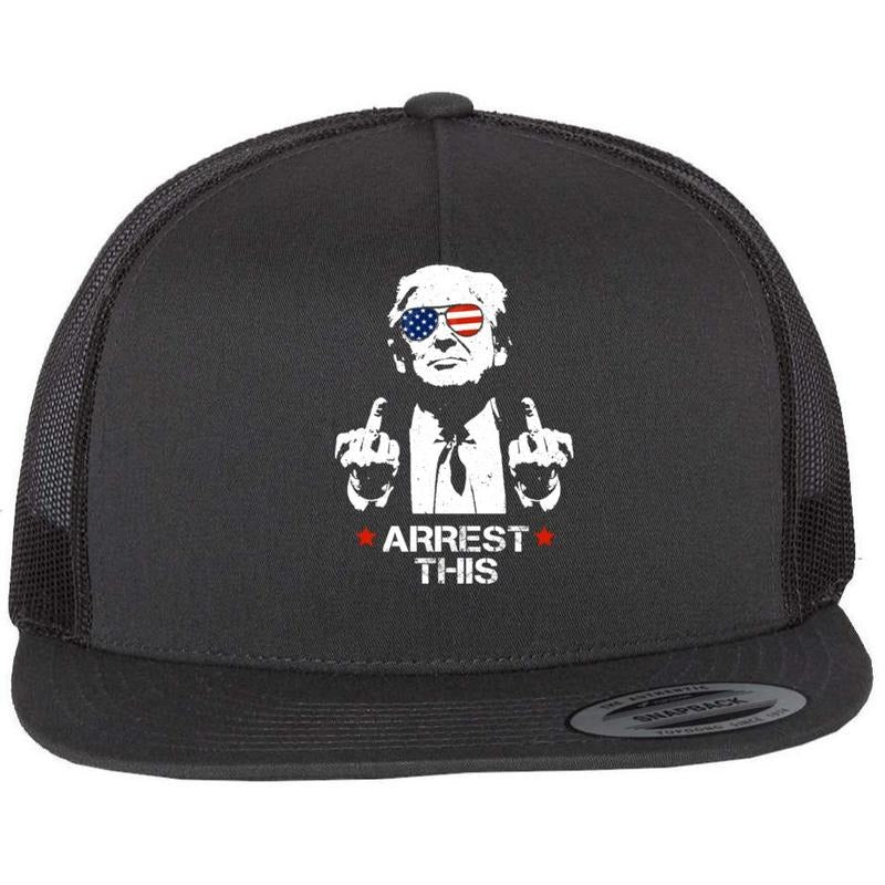 TeeShirtPalace Donald Trump Arrest This Funny 2024 Election Flat Bill Trucker Hat for Men, Bold Design
