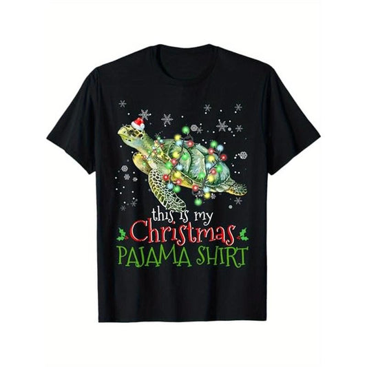 This Is My Christmas Pajama Shirt Sea Turtle Christmas T-Shirt, 100% Cotton, Gifts for Men Dad Husband Grandpa, S-XXXL, Black made in usa