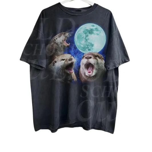 Three Otters Vintage Graphic Tee, Retro Otter Moon Tshirt, Otter Lovers, Funny Graphic Tee, Oversized Washed Tee, Weirdcore T Shirts Menswear Top