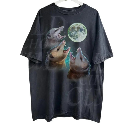 Three Possums Howling at Moon Vinatge Shirt, Retro Opossum Lover Tshirt, Funny Possum Tee, Distressed Cotton Unisex Tee Menswear Top