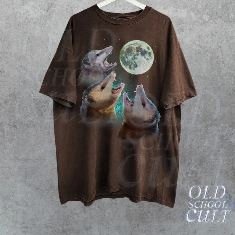 Three Possums Howling at Moon Vinatge Shirt, Retro Opossum Lover Tshirt, Funny Possum Tee, Distressed Cotton Unisex Tee, Possum Gifts