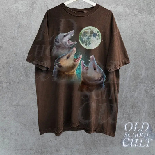 Three Possums Howling at Moon Vinatge Shirt, Retro Opossum Lover Tshirt, Funny Possum Tee, Distressed Cotton Unisex Tee, Possum Gifts
