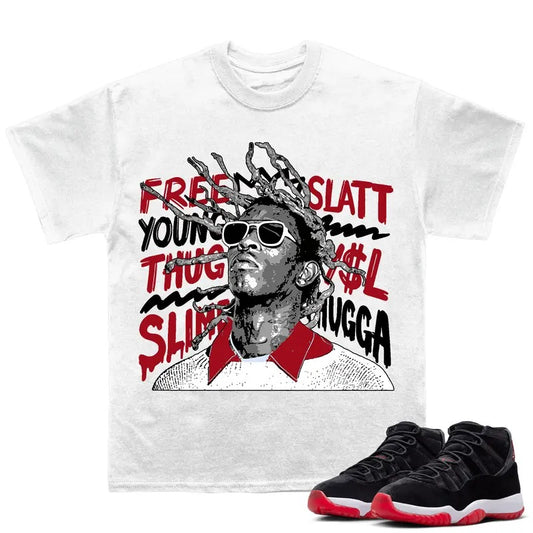 Thugga Attribute Match 11s Bred Velvet Sneakers Outfits, Fitted Graphic Tee Cotton T-shirt, Perfect for Y2K, Streetwear, Rap Crewneck