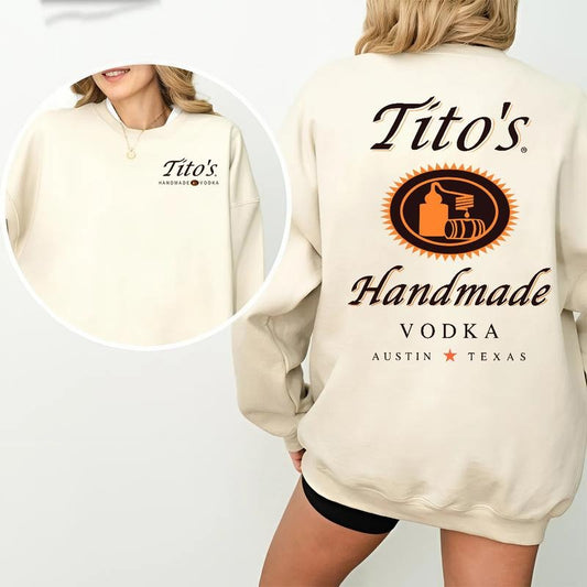 Tito's Handmade Vodka 2-Sided SweatShirt, Unisex Graphic Tee for Men and Women, Trendy Streetwear Top, Casual Menswear