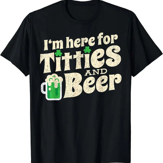 Titties And Beer Funny St Patricks Day 2025 T-Shirt | Unisex Cotton Tee, Short Sleeve, Crewneck, Size S-5XL