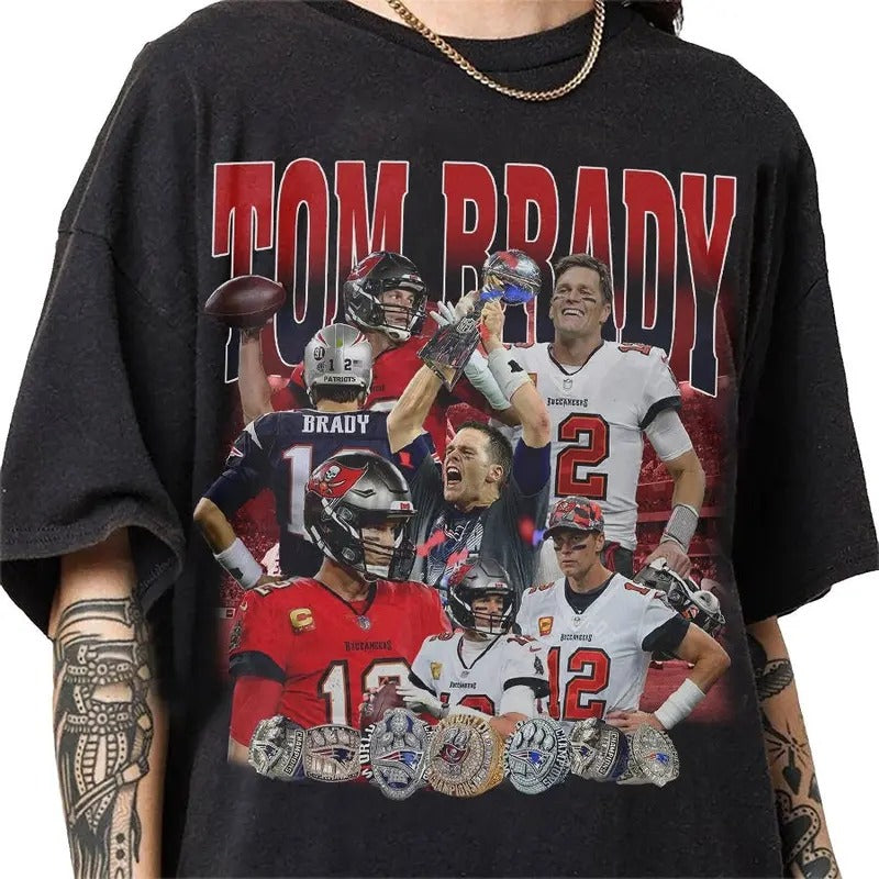 Tom Brady 90s Vintage Bootleg Style T-Shirt, Classic Retro Graphic Unisex Tee Gift For Men and Women