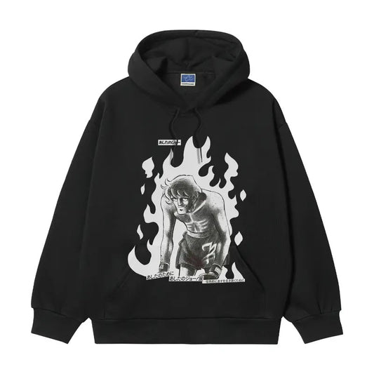 Tomorrow's Joe "Tetsuya Chikushi" Heavyweight Vintage Hoodie Cotton Blend Classic Anime Sweatshirt Menswear Tops Pullover Long Sleeve Casual Biker Black Oversize Oversized