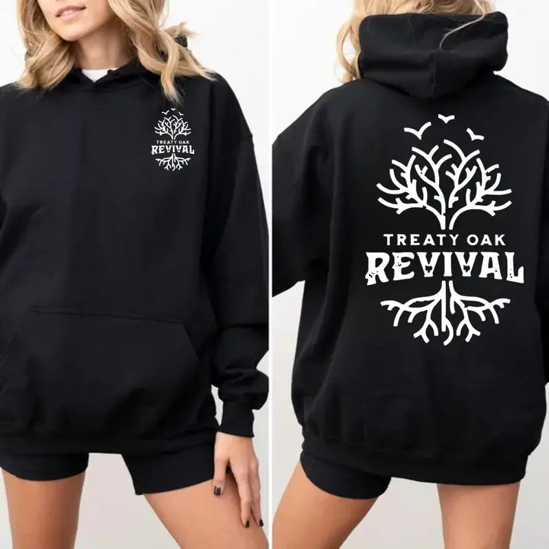 Treaty Oak Revival Hoodie, Unisex Classic Style with Stylized Oak Tree, Perfect for Music Lovers and Casual, hoodie trend